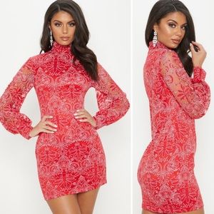NWT Red Laced Bodycon Long Sleeve